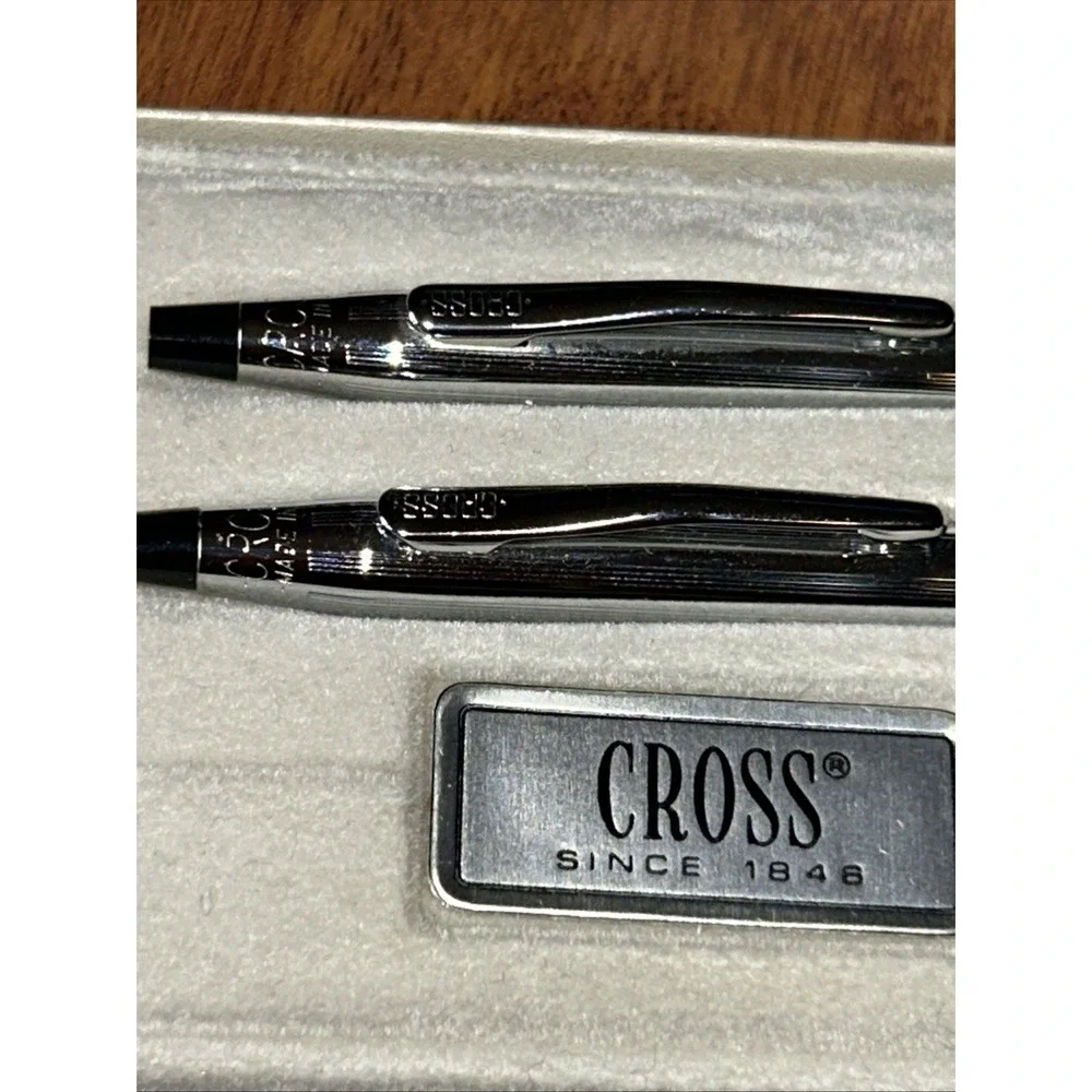 Vtg 1980s Silver Cross 3501 Chrome Ball Pen Pencil Set Machine Rare NIB